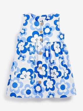 Next Girls Blue Retro Print Cotton Sleeveless Dress Size 3-4 years